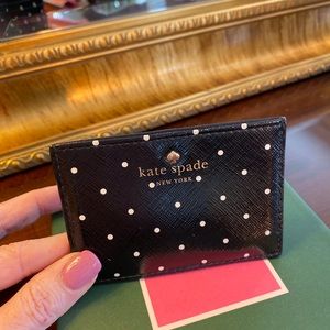 KATE SPADE Leather Card Case in Black & White Dots